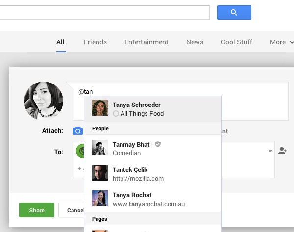 Tagging people in G+