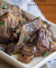 Crock Pot Beef Burgundy - This Gal Cooks. Tasty beef roast is seasoned, browned and slow cooked with red wine and onions to give you a hearty meal that the whole family will enjoy.