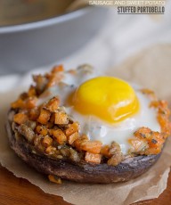Sausage + Sweet Potato Stuffed Portabello: Chicken Sausage and diced sweet potatoes are sautéed in Italian seasonings, stuffed into portabellos, topped with an egg and baked to perfection.