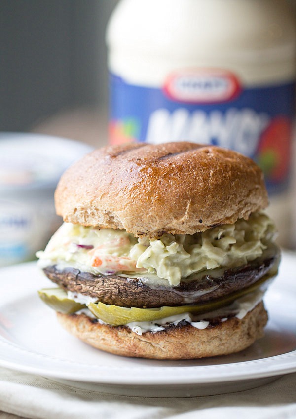 Portobello Burgers with Chipotle Avocado Slaw