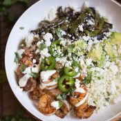Shrimp Fajita Bowls with Cilantro Lime Cauliflower Rice | This Gal Cooks