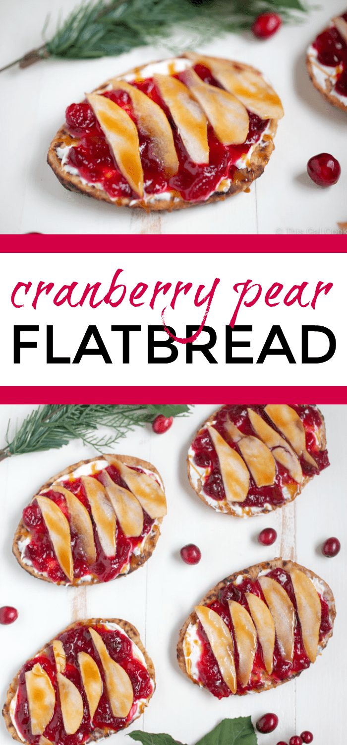 Cranberry Pear Flatbread. This super simple appetizer recipe makes a great addition to your Christmas appetizer menu! Great for snacking too!