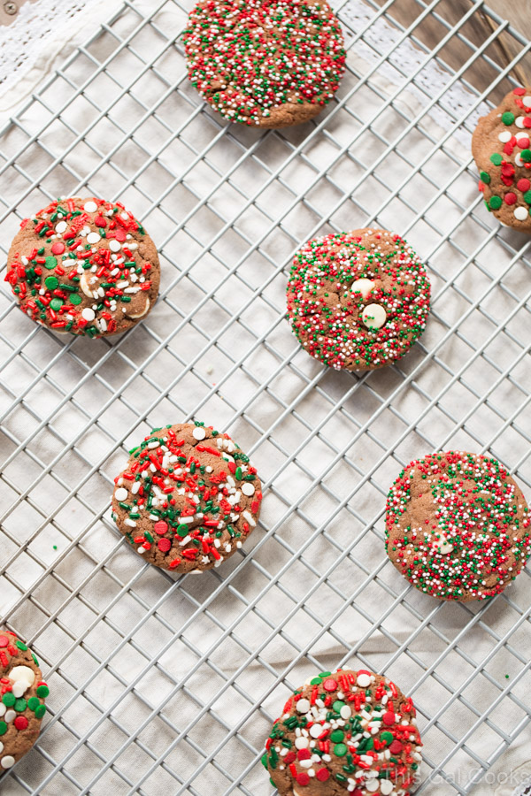 These melt in your mouth Nutella White Chocolate Chip Cookies are perfect for Christmas. Just dress them up with sprinkles like I did!