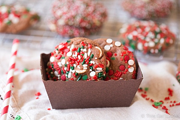 These melt in your mouth Nutella White Chocolate Chip Cookies are perfect for Christmas. Just dress them up with sprinkles like I did! 