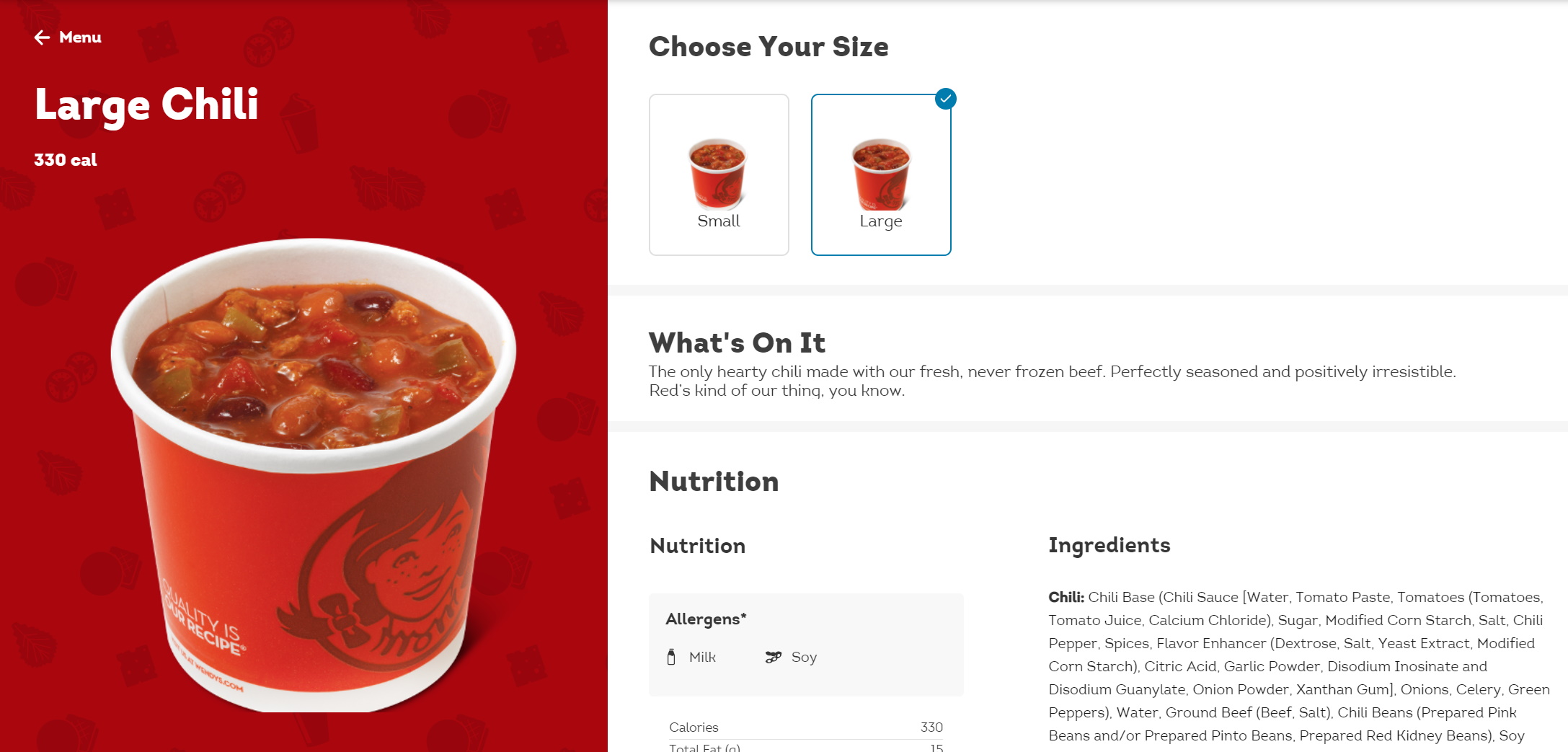 Wendy'S Chili Nutrition  