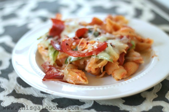 Cheesy Pizza Pasta Casserole - www.thisgalcooks.com wm2