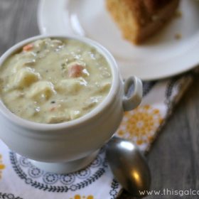 Lightened Up Clam Chowder - This Gal Cooks #soup #chowder #seafood