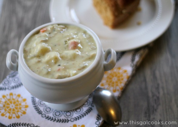 Lightened Up Clam Chowder - This Gal Cooks #soup #chowder #seafood