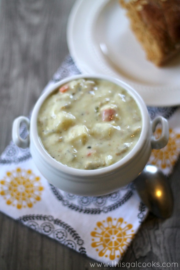 Lightened Up Clam Chowder - This Gal Cooks #soup #chowder #seafood