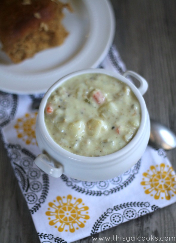 Lightened Up Clam Chowder - This Gal Cooks #soup #chowder #seafood