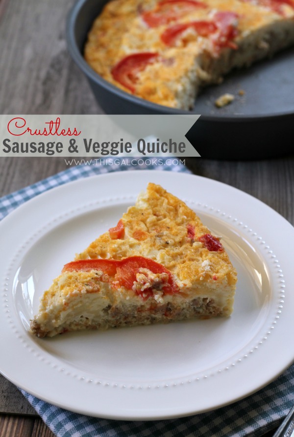 Crustless Sausage & Veggie Quiche from www.thisgalcooks.com #crustless #quiche #lowcarb 2WM