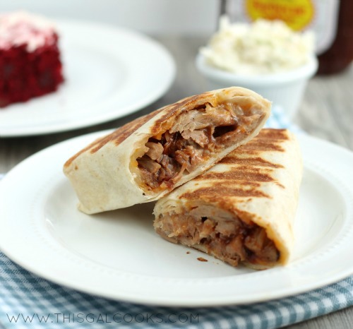 These delicious hot wraps are full of tender BBQ pork, BBQ sauce and cheddar cheese! SO good and easy to make, too!