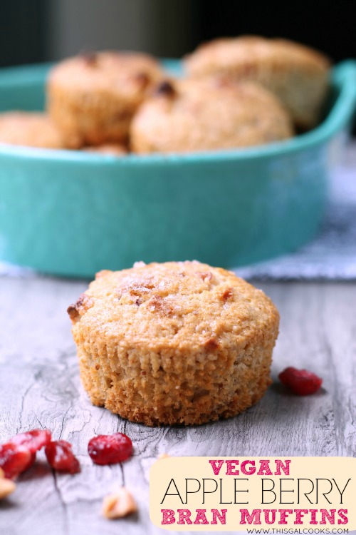 Vegan Apple Berry Bran Muffins from www.thisgalcooks.com #vegan #muffins 2WM