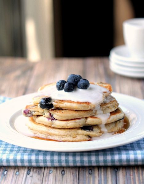 Blueberry Coconut Pancakes. These delicious pancakes use coconut milk rather than dairy milk. Don't you just want to bite into them? From This Gal Cooks