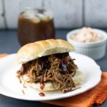 Slow Cooker BBQ Beef. Cooked in a slow cooker, this hassle free meal takes only minimal preparation! From www.thisgalcooks.com #bbqbeef #slowcooker