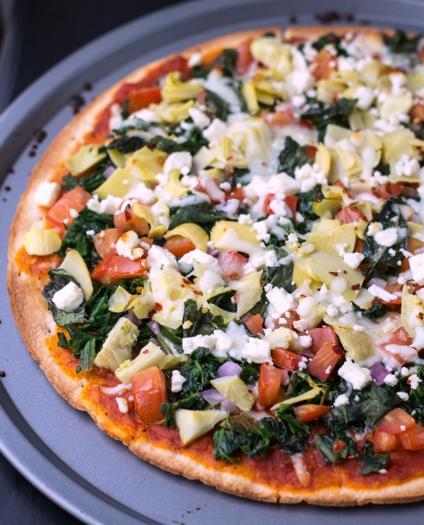 Tomato Spinach & Artichoke Pizza from www.thisgalcooks 2