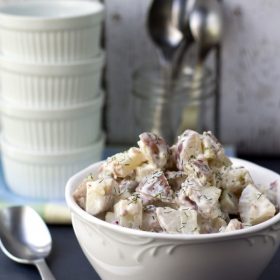 Tangy Red Potato Bacon Salad by This Gal Cooks. The flavors will knock your socks off!