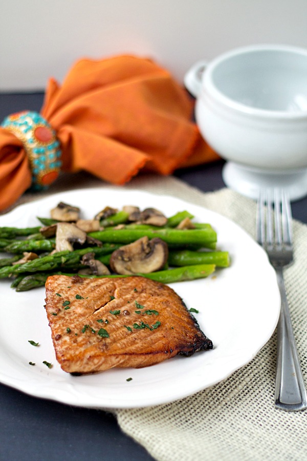 Teriyaki Salmon with Sesame Asparagus. Healthy and super simple to make! From www.thisgalcooks.com