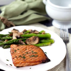 Teriyaki Salmon with Sesame Asparagus. Healthy and super simple to make! From www.thisgalcooks.com