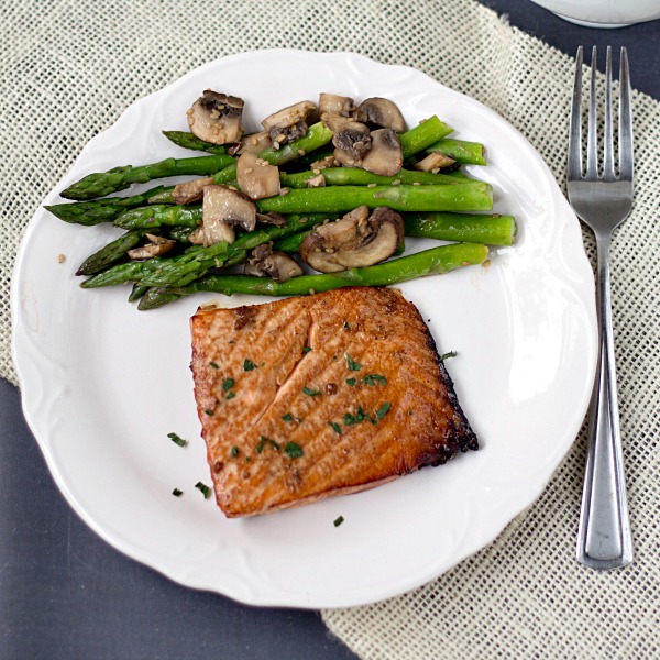 Teriyaki Salmon with Sesame Asparagus. Healthy and super simple to make! From www.thisgalcooks.com