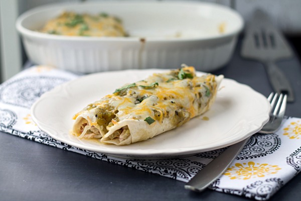 Green Sauce Chicken Enchiladas from www.thisgalcooks.com #enchiladas #greensauce #easymeals