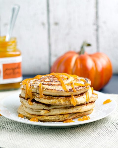 Pumpkin Swirl Pancakes with Pumpkin Butter Topping from www.thisgalcooks.com #pumpkin #pancakes #breakfast