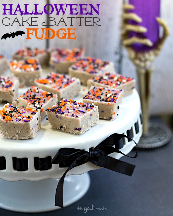 Halloween Cake Batter Fudge from www.thisgalcooks.com #fudge #halloween #cakebatter