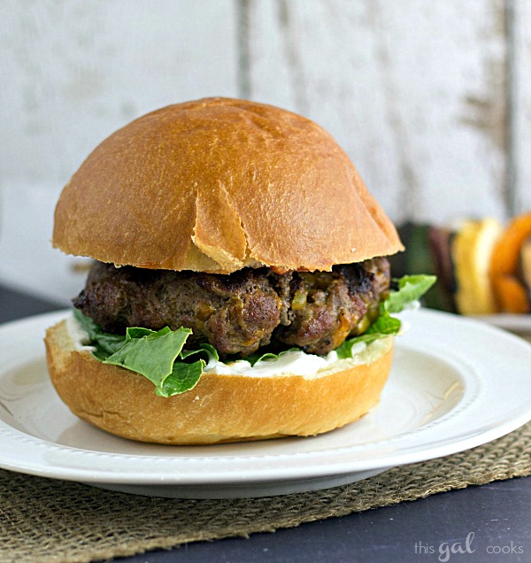 Jalapeno Cheddar Burgers from www.thisgalcooks.com #jalapeno #cheddar #burger