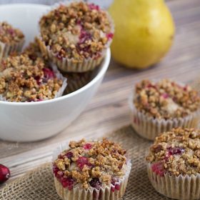 Cranberry Muffins with Rum Pecan Streusel