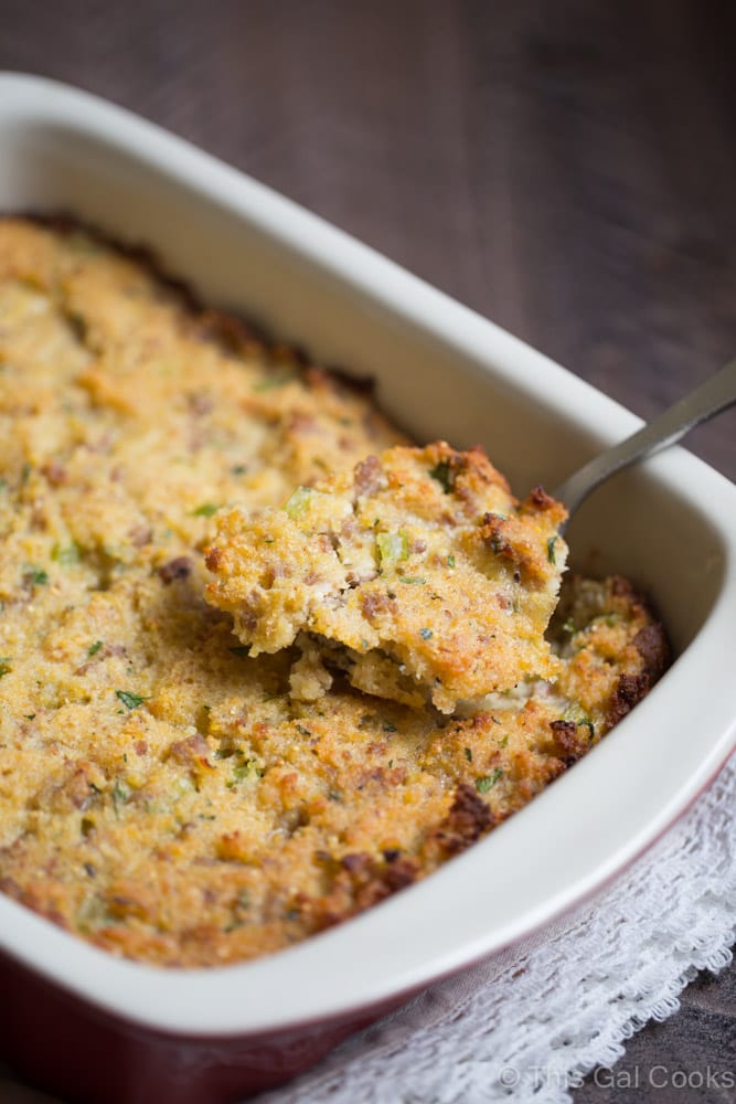 The best homemade cornbread dressing you'll ever try! Made with my homemade cast iron buttermilk cornbread, fresh herbs and Italian turkey sausage.