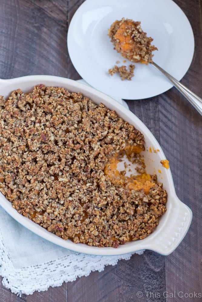 Sweet Potato Casserole with Pecan Streusel | This Gal Cooks