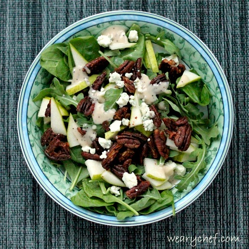 Easy Arugula Salad with Glazed Pecans by The Weary Chef