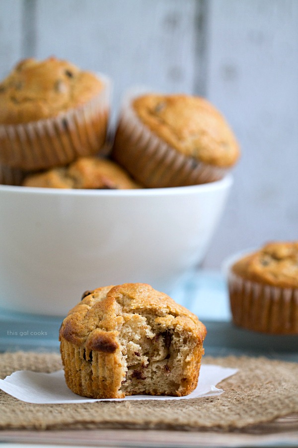 Chocolate Chip Peanut Butter Banana Muffins from This Gal Cooks