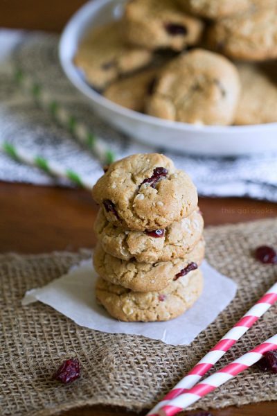 Cranberry Oatmeal Cookies - This Gal Cooks. Filled with decedent white chocolate chips and spiced up with cinnamon, nutmeg and cloves!