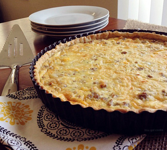 Sausage Egg and Cheese Quiche Tart from This Gal Cooks.