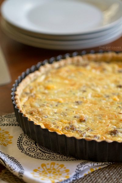 Sausage Egg and Cheese Quiche Tart from This Gal Cooks.
