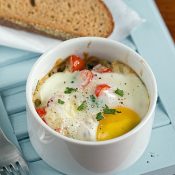 Baked Eggs with Quinoa and Fresh Salsa - This Gal Cooks. A fresh, healthy breakfast option. Packed with protein, veggies and grains.