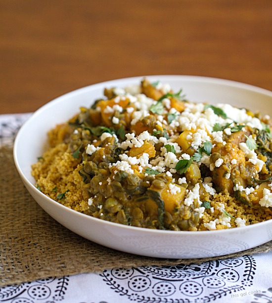 Lentil Tagine with Whole Wheat Couscous - This Gal Cooks #cleaneating #vegetarian #nomeat