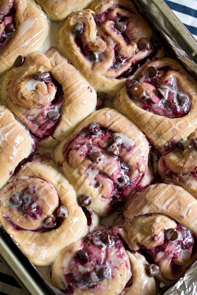 60 Minute Chocolate Raspberry Sweet Rolls by This Gal Cooks