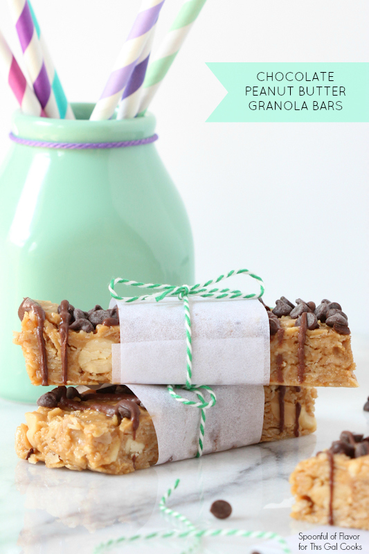 No Bake Chocolate Peanut Butter Granola Bars - Spoonful of Flavor for This Gal Cooks