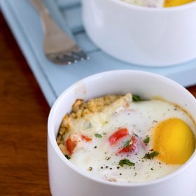 Baked Eggs with Quinoa and Fresh Salsa - This Gal Cooks. A fresh, healthy breakfast option. Packed with protein, veggies and grains.