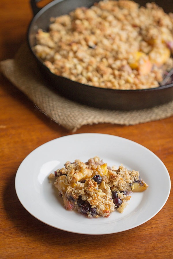 Blueberry Peach Coconut Crisp - This Gal Cooks #glutenfree #freshfruit #dessert