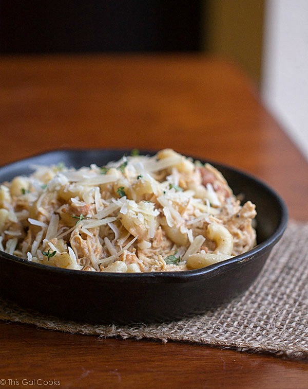 All Good Eats This cheesy, creamy Crock Pot Italian Chicken Pasta is a must try easy dinner recipe! Made healthier with Greek yogurt. | This Gal Cooks