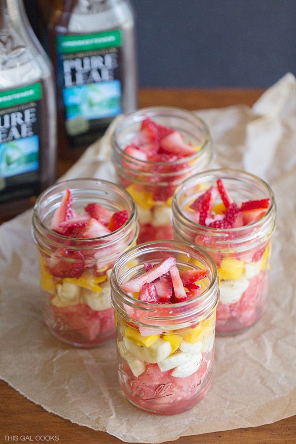 On the Go Fresh Fruit Salad and Lipton Pure Life Tea on This Gal Cooks #healthysnacking #fruit #recipes