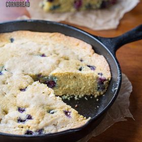 This super delicious, moist Blueberry Cornbread is made with coconut milk, fresh blueberries and brown sugar.