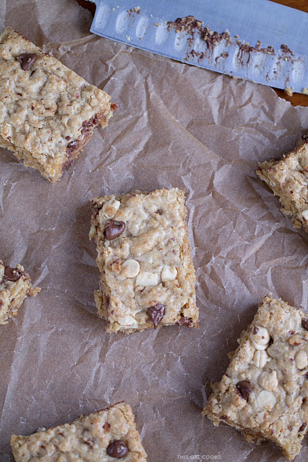 Congo Bars: these extreme blondies are loaded with toasted coconut, chopped pecans, chocolate chips and white chocolate chips. A delicious treat for any coconut lover!
