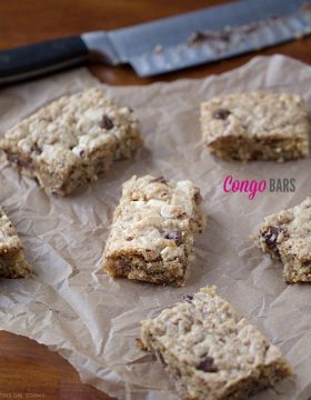 Congo Bars: these extreme blondies are loaded with toasted coconut, chopped pecans, chocolate chips and white chocolate chips. A delicious treat for any coconut lover!