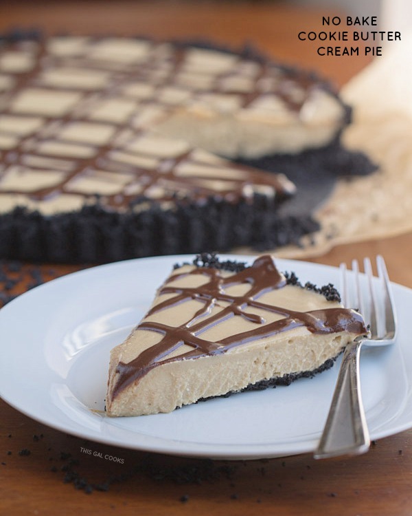 No Bake Cookie Butter Cream Pie. This creamy, full of cookie butter, tasty pie is made dairy free by using coconut milk and vegan cream cheese.