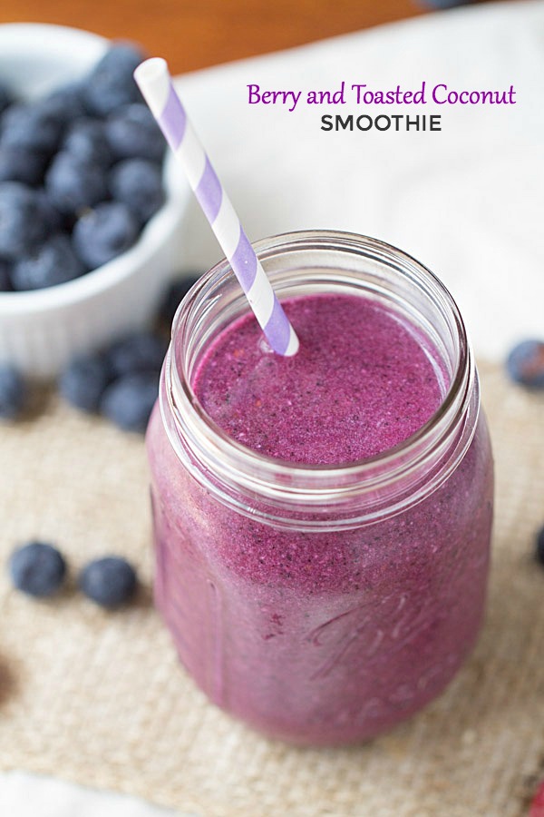 Berry Toasted Coconut Smoothie - a healthier breakfast option with no refined sugars. 260 calories/serving