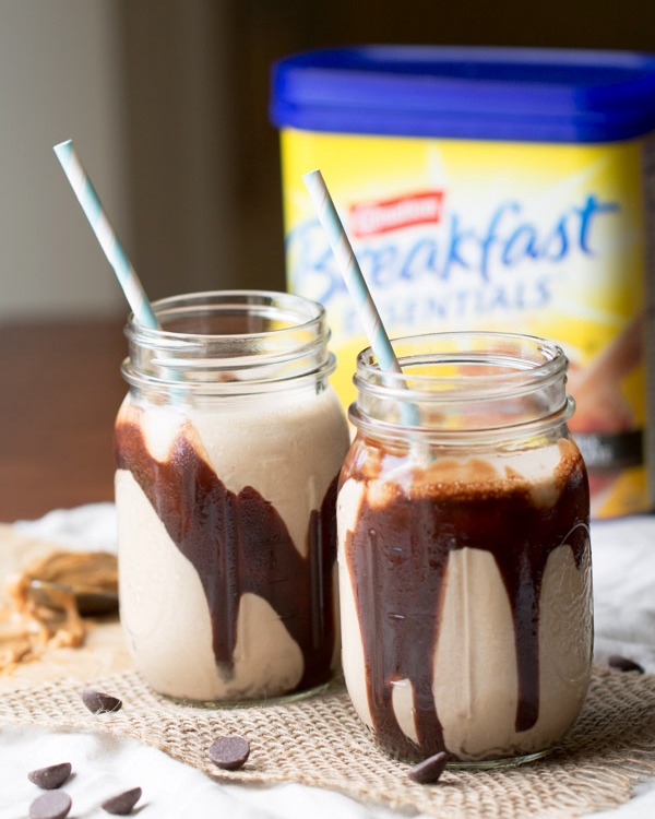 Chocolate Peanut Butter Banana Smoothie: This easy to make, make ahead smoothie is made with frozen bananas, peanut butter, almond milk and Carnation Breakfast Essentials.